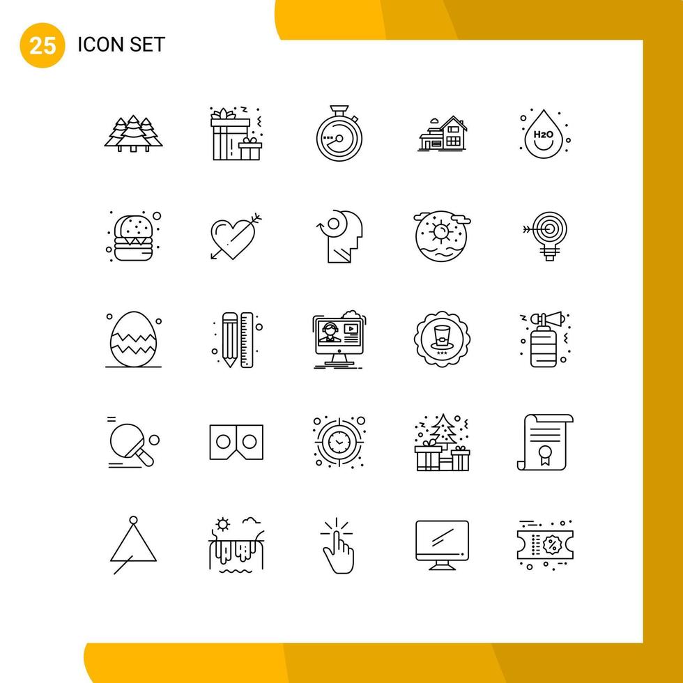 Set of 25 Commercial Lines pack for beverage building party house location Editable Vector Design Elements
