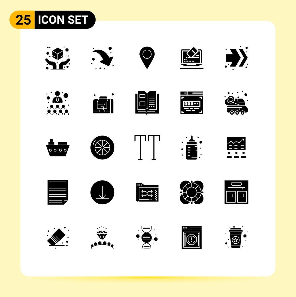 25 Thematic Vector Solid Glyphs and Editable Symbols of building fast forward marker arrows tool Editable Vector Design Elements