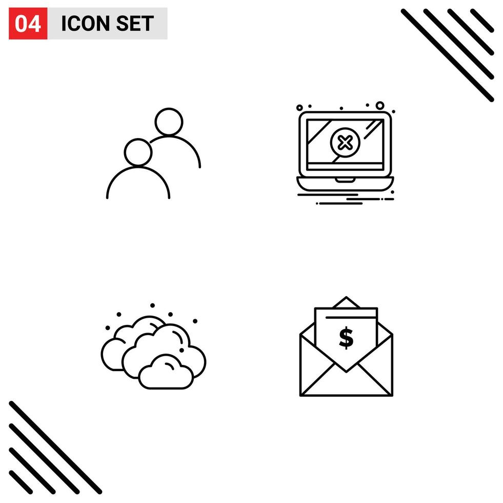 4 Universal Line Signs Symbols of user cloudy basic problem letter Editable Vector Design Elements