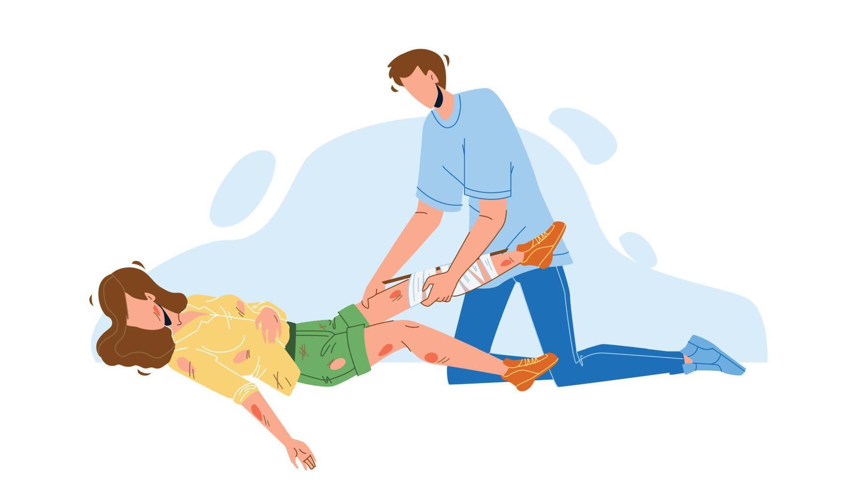Man Providing First Aid Injured Young Girl Vector