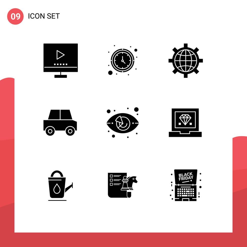 Stock Vector Icon Pack of 9 Line Signs and Symbols for chart travel watch car world Editable Vector Design Elements