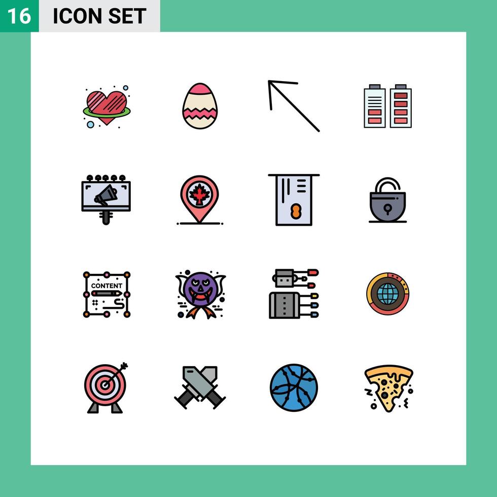Modern Set of 16 Flat Color Filled Lines Pictograph of marketing advertisement left ad power Editable Creative Vector Design Elements