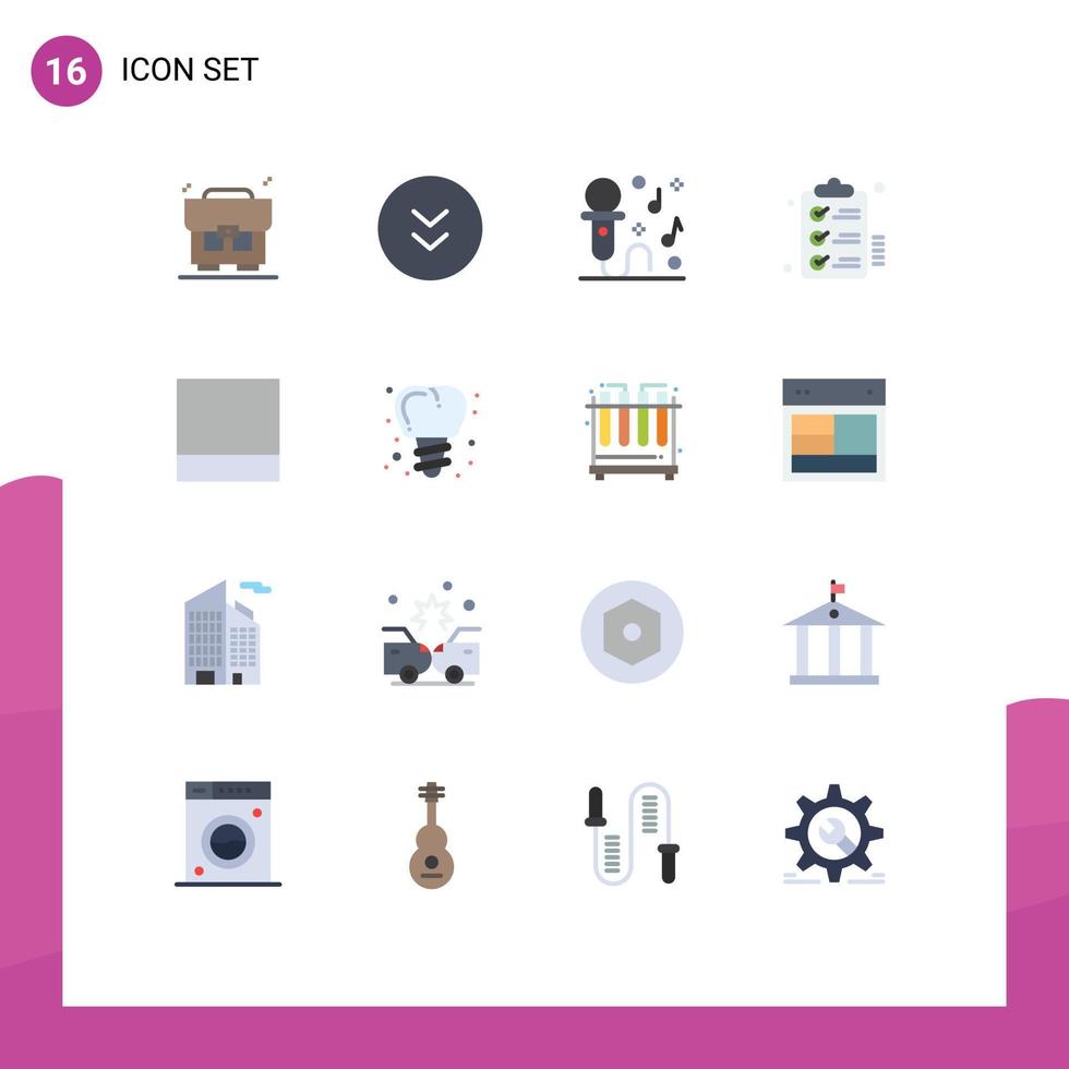 Group of 16 Modern Flat Colors Set for layout todo microphone wishlist clipboard Editable Pack of Creative Vector Design Elements