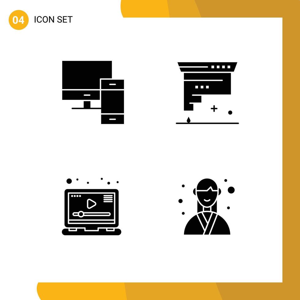 Set of 4 Commercial Solid Glyphs pack for computer ink pc coding player Editable Vector Design Elements