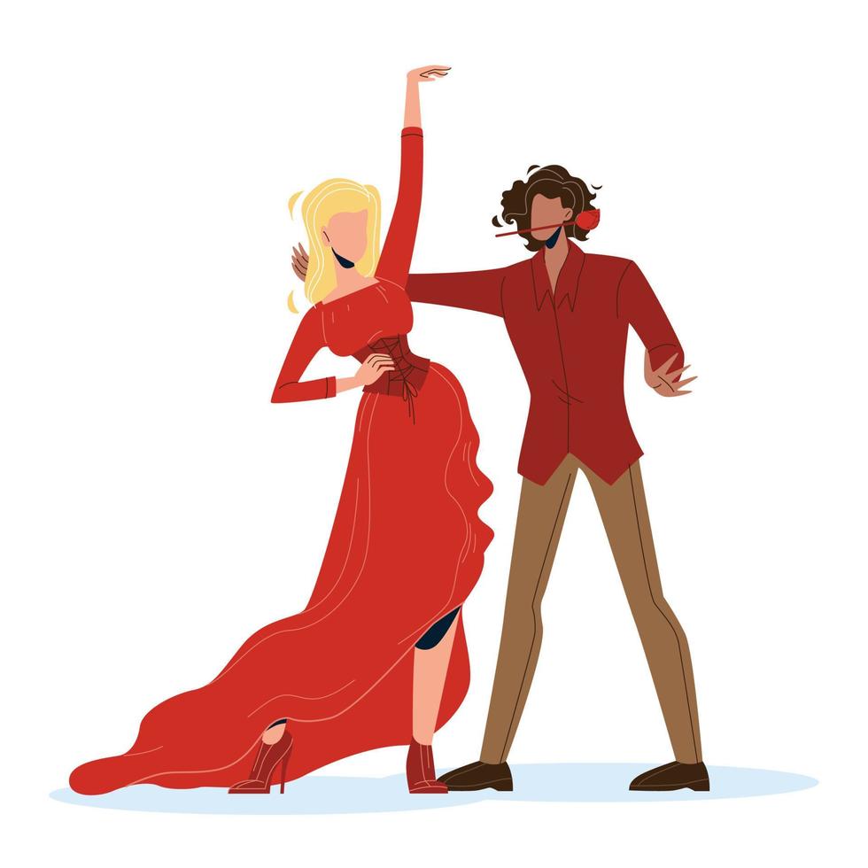 mujer y hombre bailarines bailando flamenco vector