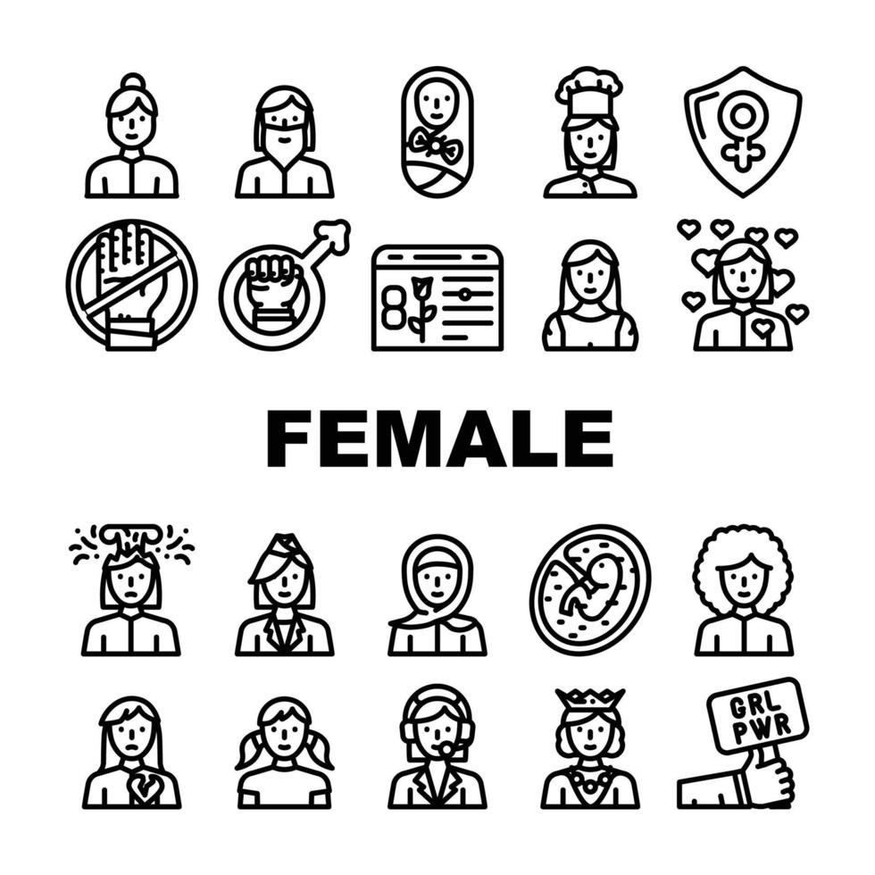 Female Occupation And Profession Icons Set Vector