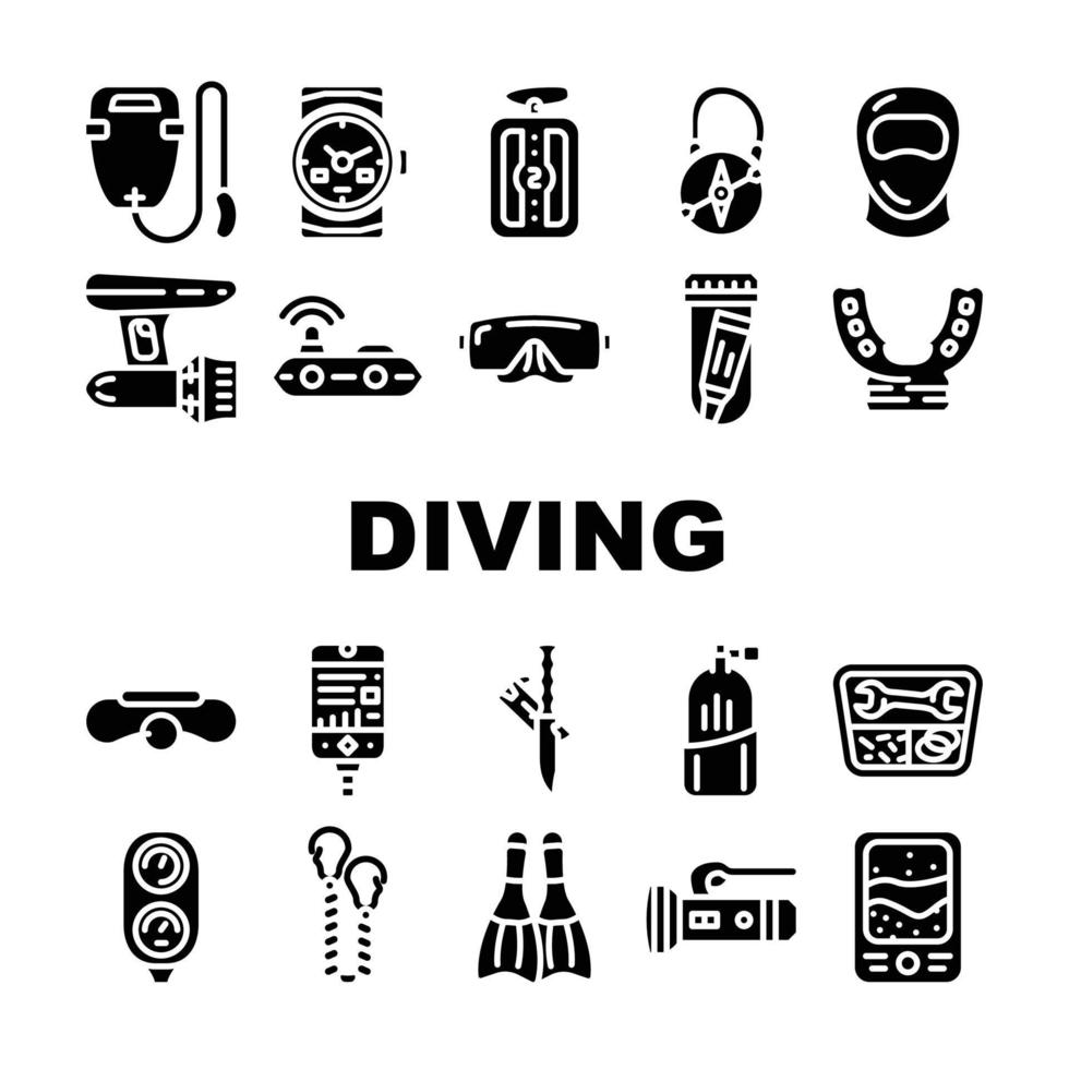 Diving Equipment And Accessories Icons Set Vector