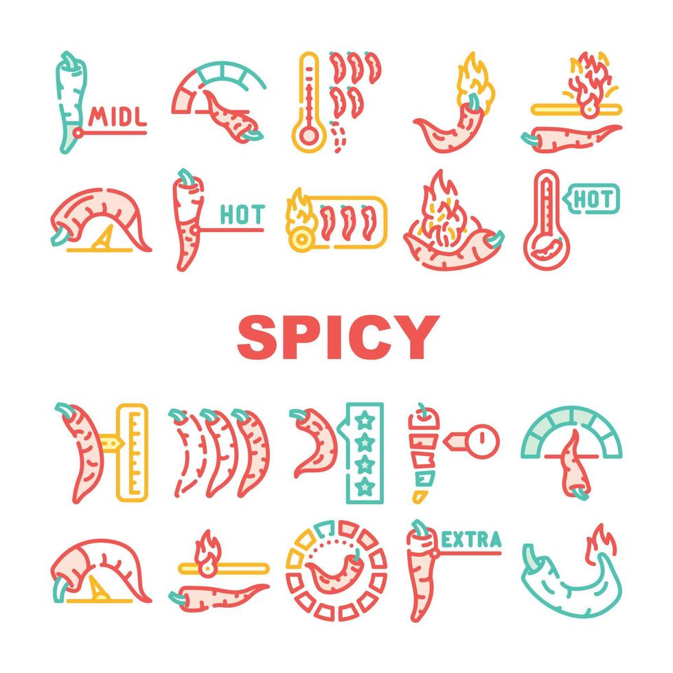 Spicy Pepper Different Scale Icons Set Vector