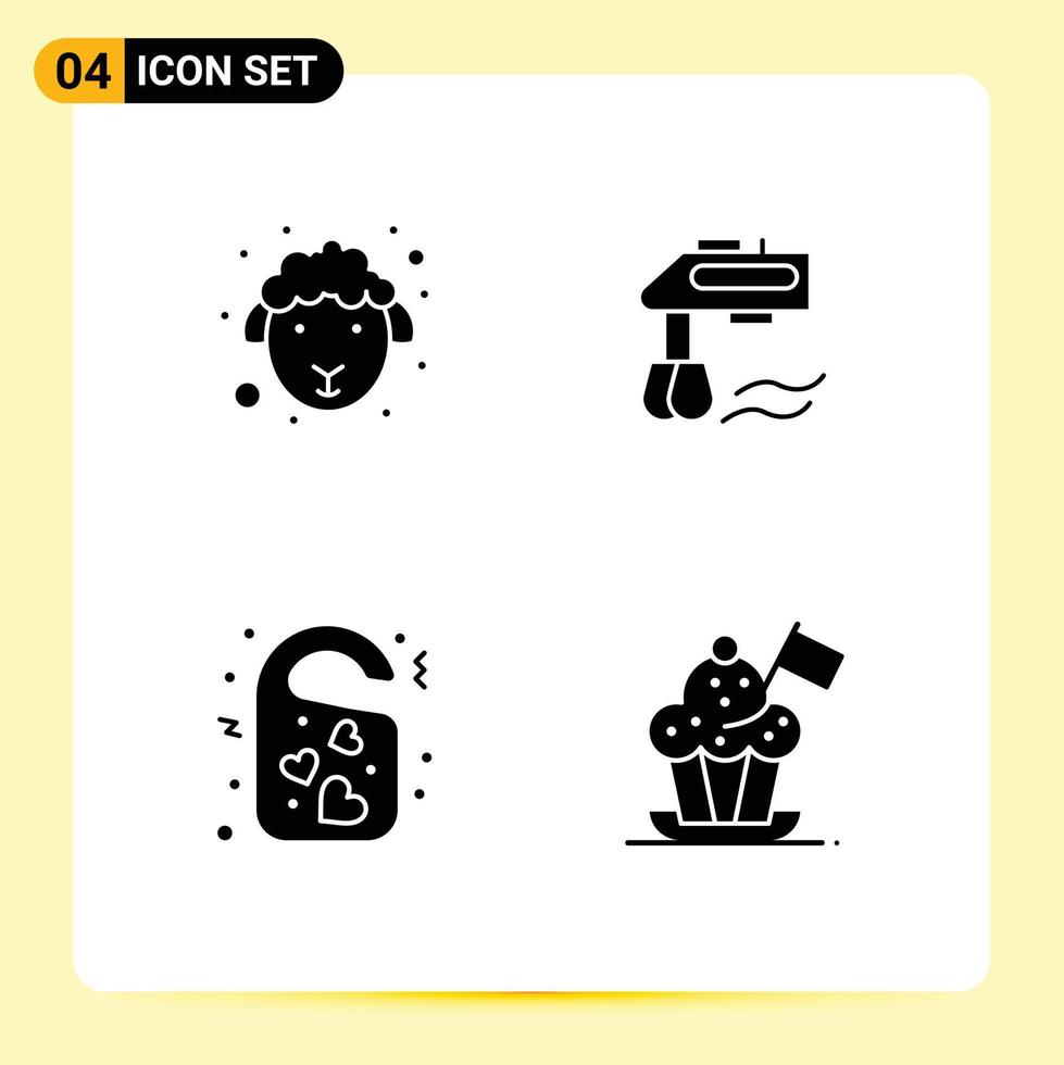 Set of 4 Modern UI Icons Symbols Signs for face love sheep manual wedding Editable Vector Design Elements