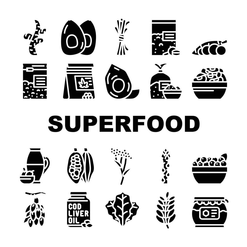 superalimento natural y vitamina iconos conjunto vector