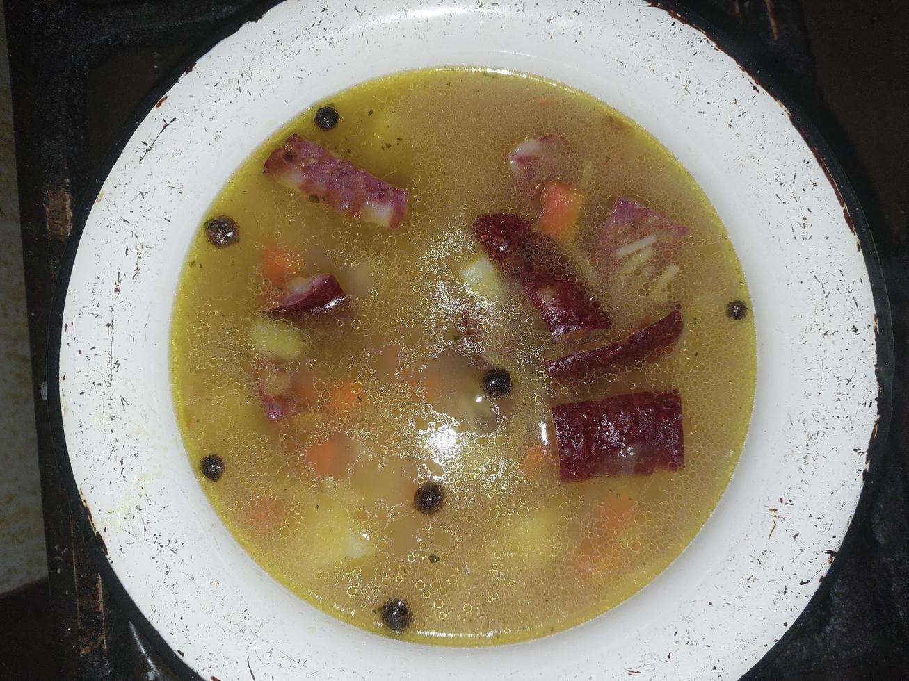 Making soup with various ingredients at home photo