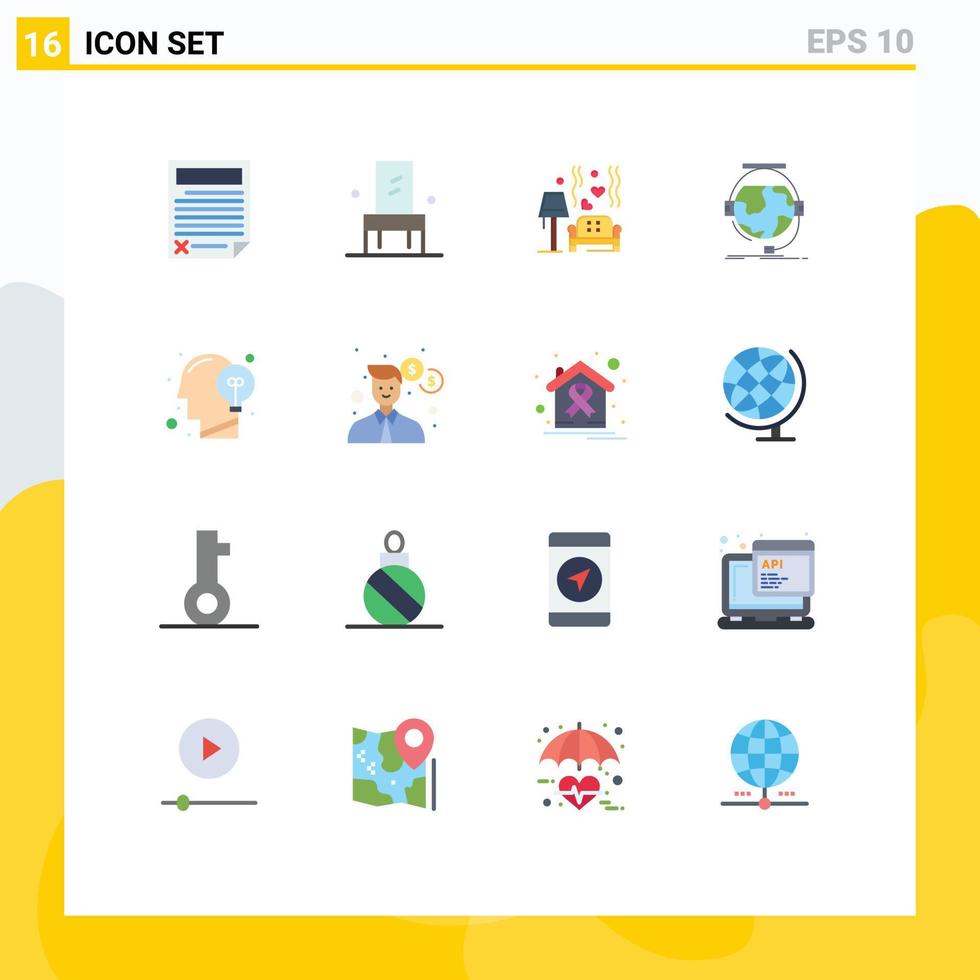 User Interface Pack of 16 Basic Flat Colors of e learning education seat consultation heart Editable Pack of Creative Vector Design Elements
