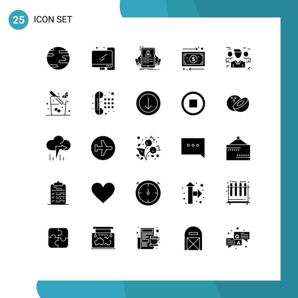 símbolos de iconos universales grupo de 25 glifos sólidos modernos de negocios grupales que contratan dinero en efectivo elementos de diseño vectorial editables vector