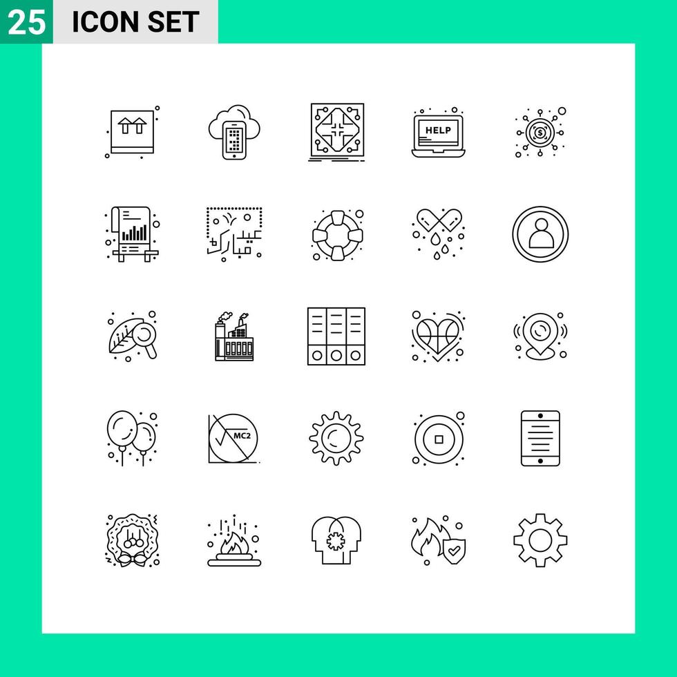 Universal Icon Symbols Group of 25 Modern Lines of investment service data laptop grid Editable Vector Design Elements