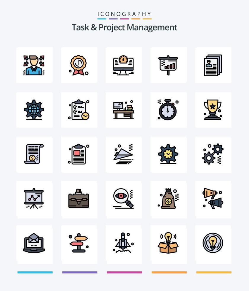 Creative Task And Project Management 25 Line FIlled icon pack  Such As files. document. monitor. account. projector vector