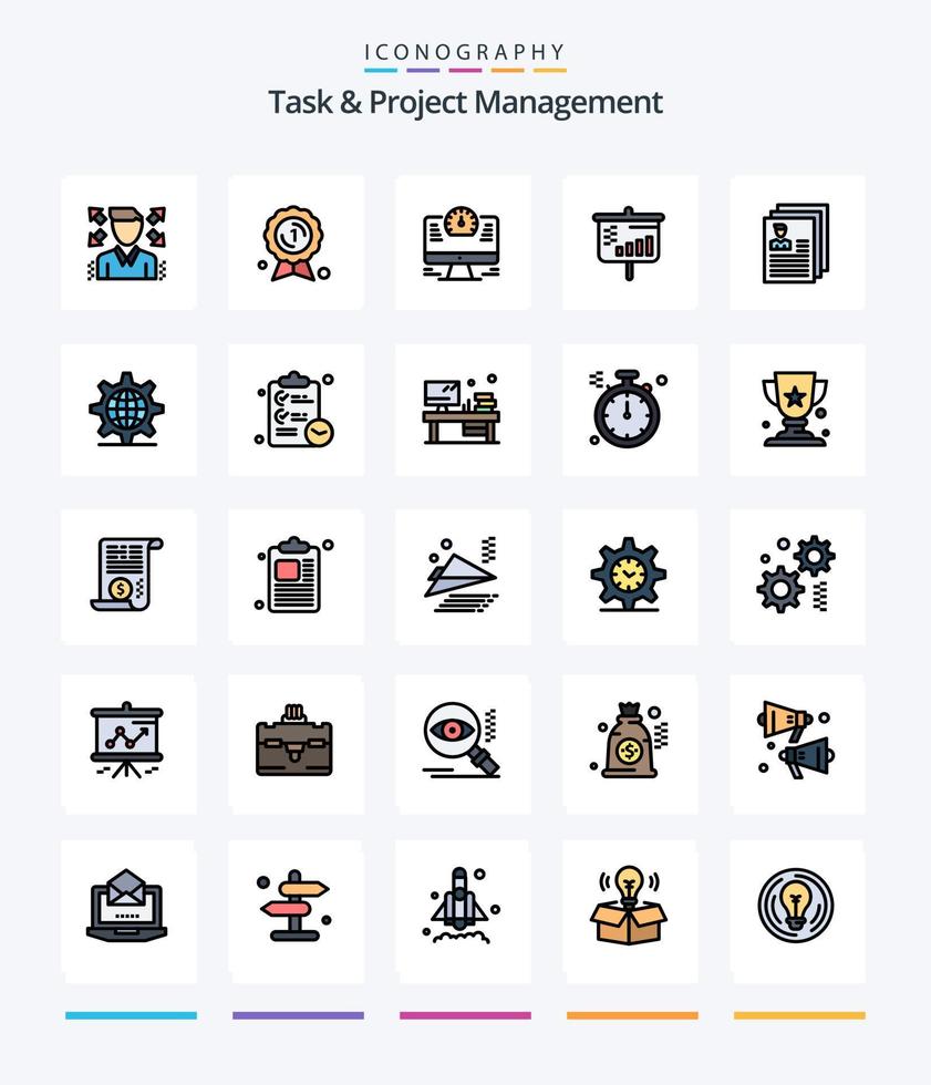 Creative Task And Project Management 25 Line FIlled icon pack  Such As files. document. monitor. account. projector vector