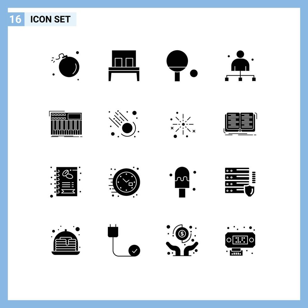 Solid Glyph Pack of 16 Universal Symbols of keyboard head sleep director captain Editable Vector Design Elements