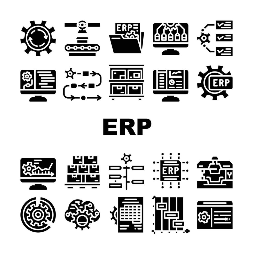 Erp Enterprise Resource Planning Icons Set Vector