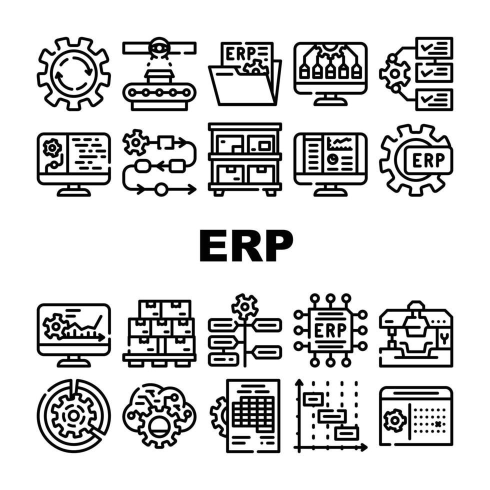 Erp Enterprise Resource Planning Icons Set Vector
