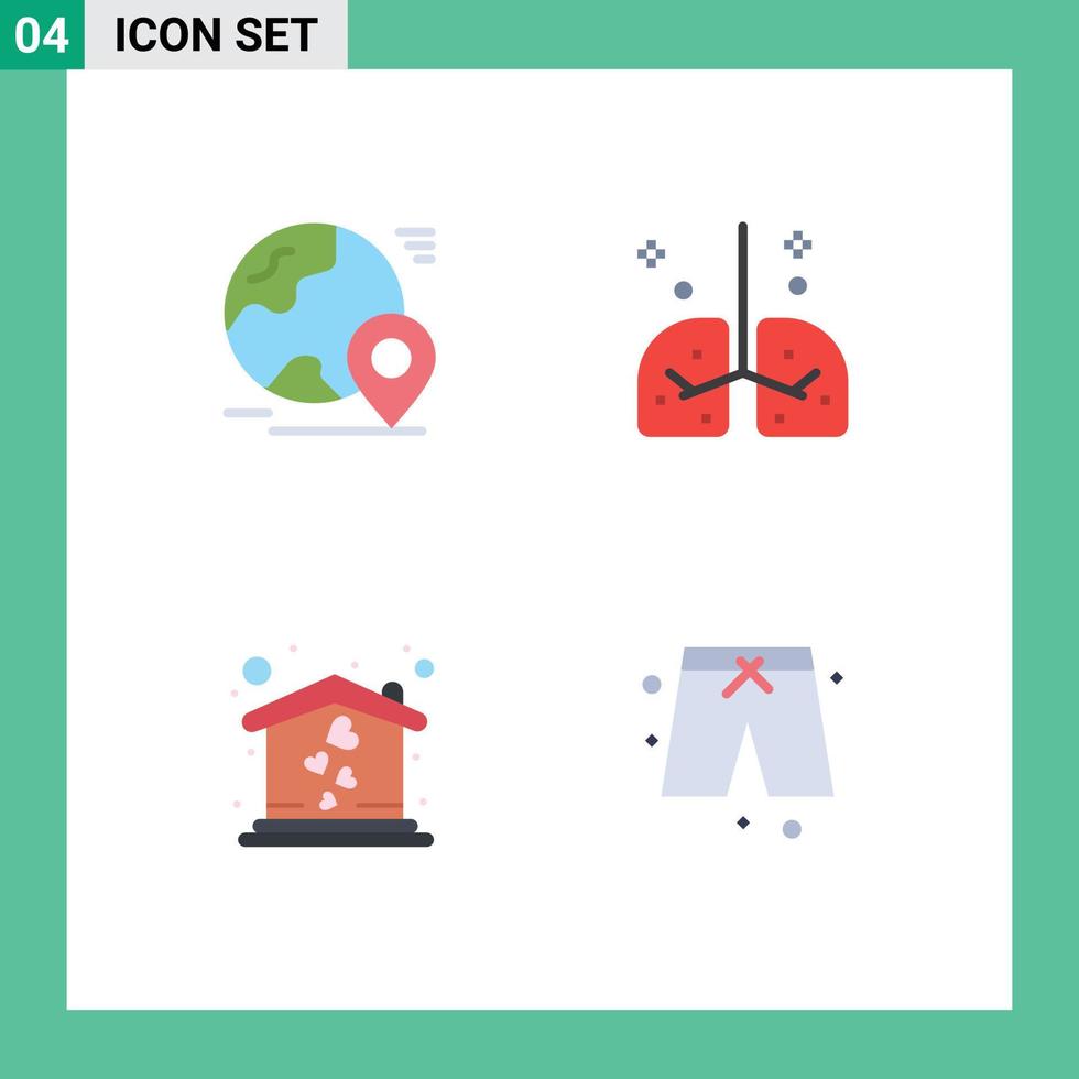 Pictogram Set of 4 Simple Flat Icons of globe medicine world hospital love Editable Vector Design Elements