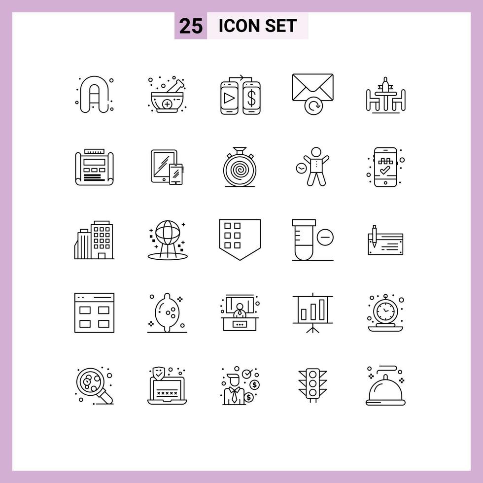 25 Universal Lines Set for Web and Mobile Applications meeting debate dollar conference retry Editable Vector Design Elements