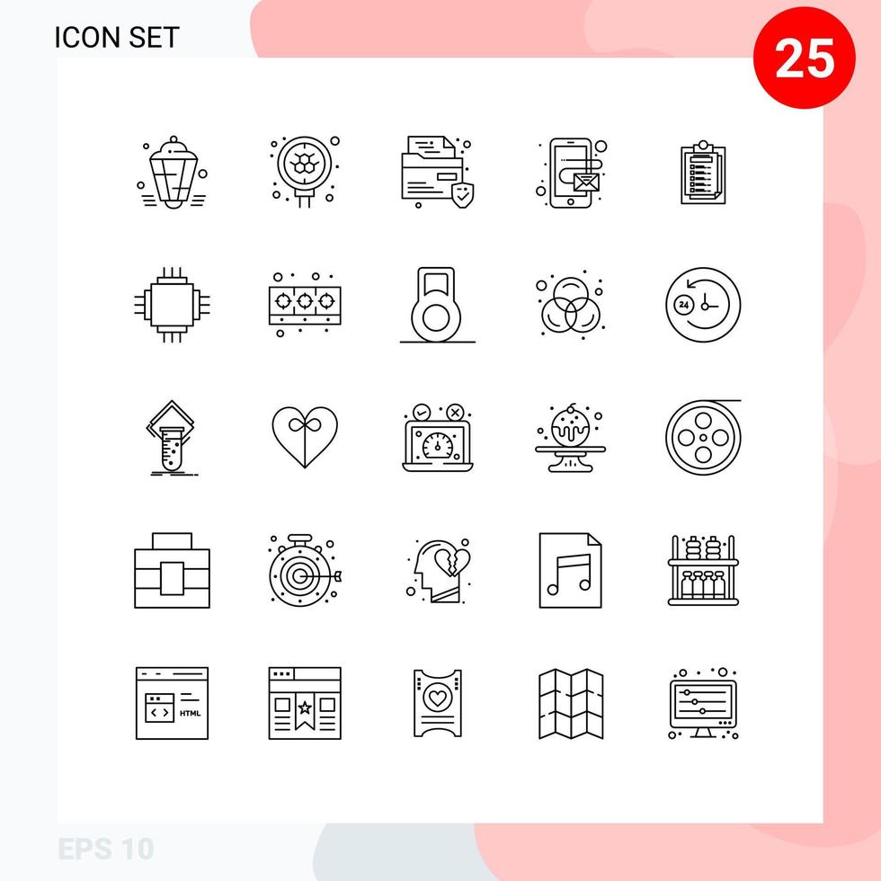 Set of 25 Modern UI Icons Symbols Signs for report card search mobile address Editable Vector Design Elements
