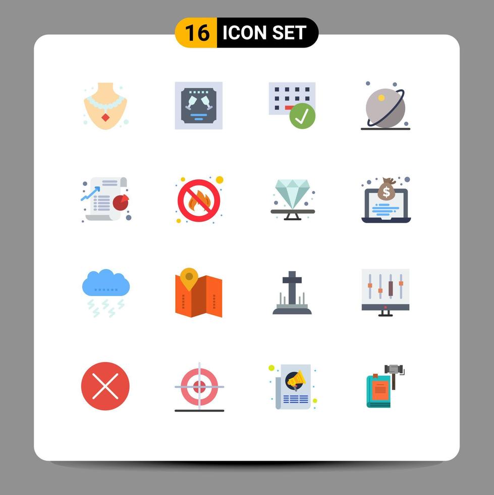 conjunto de colores planos de interfaz móvil de 16 pictogramas de espacio empresarial conectado planeta astronomía paquete editable de elementos de diseño de vectores creativos