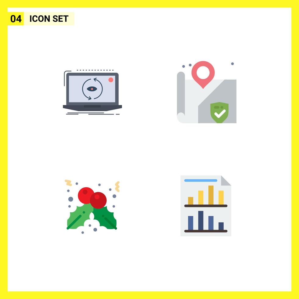 Pack of 4 Modern Flat Icons Signs and Symbols for Web Print Media such as app christmas software security bars Editable Vector Design Elements