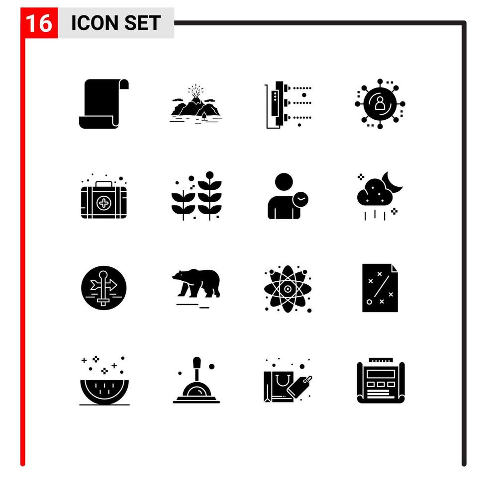 Modern Set of 16 Solid Glyphs Pictograph of kit aid factory marketing network affiliate marketing Editable Vector Design Elements