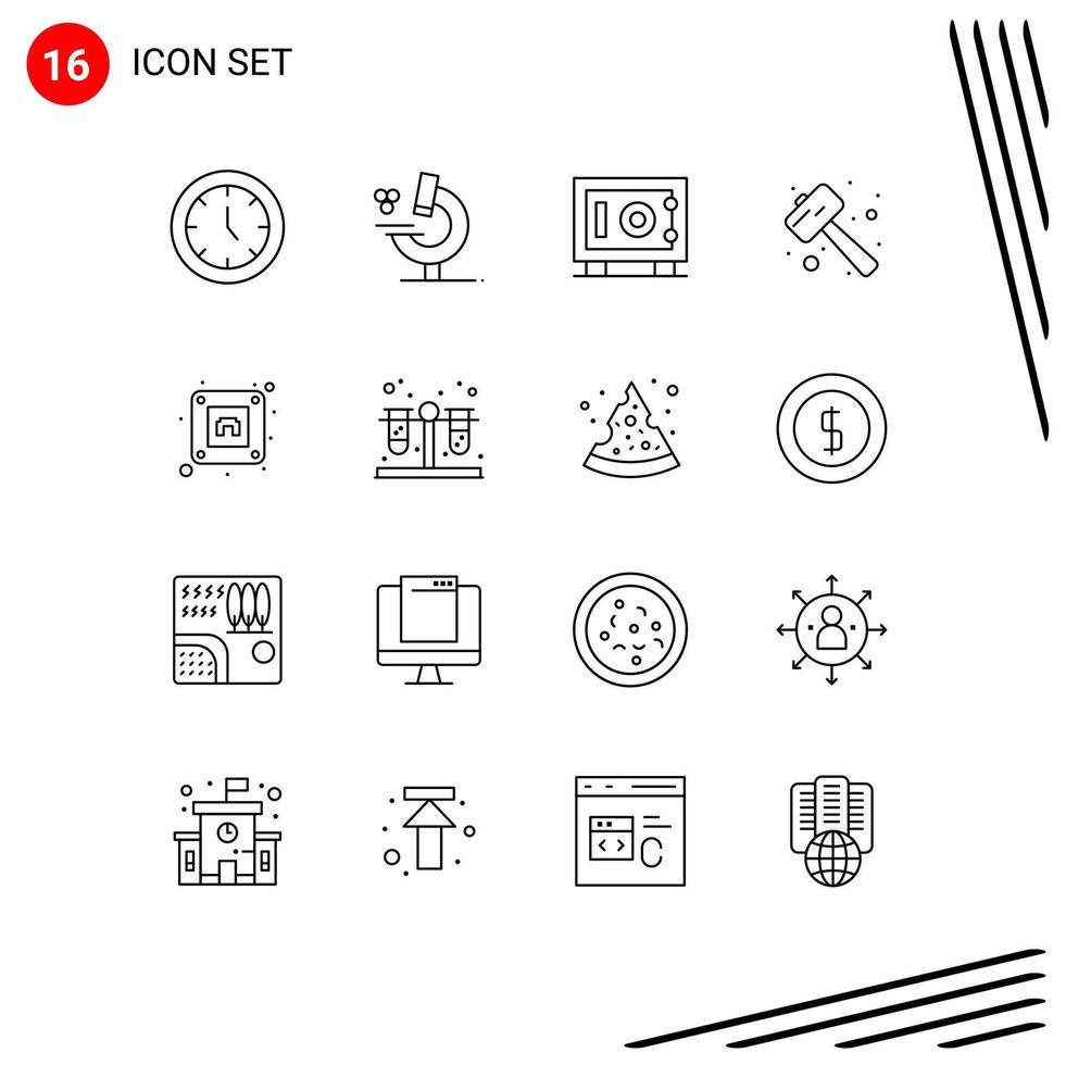 Pack of 16 Modern Outlines Signs and Symbols for Web Print Media such as plug electric money watch kit pound Editable Vector Design Elements