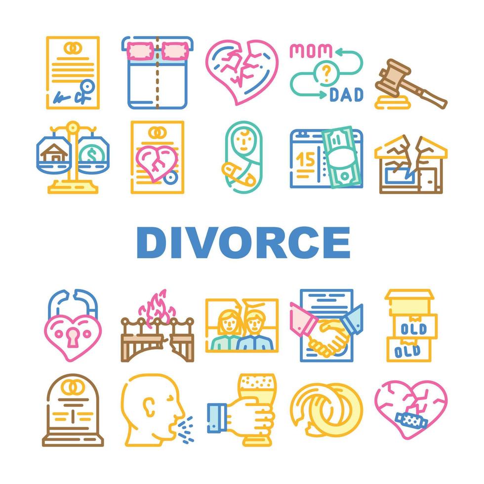 Divorce Couple Canceling Marriage Icons Set Vector
