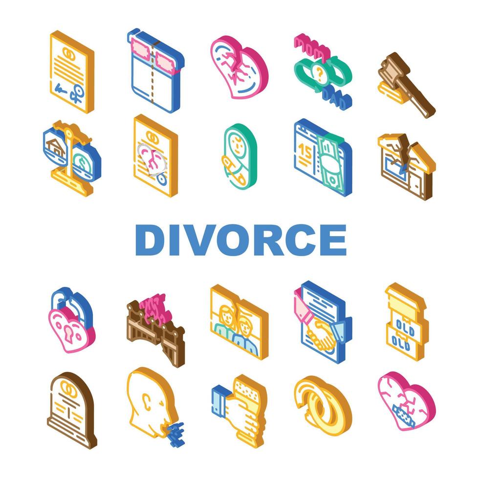 Divorce Couple Canceling Marriage Icons Set Vector