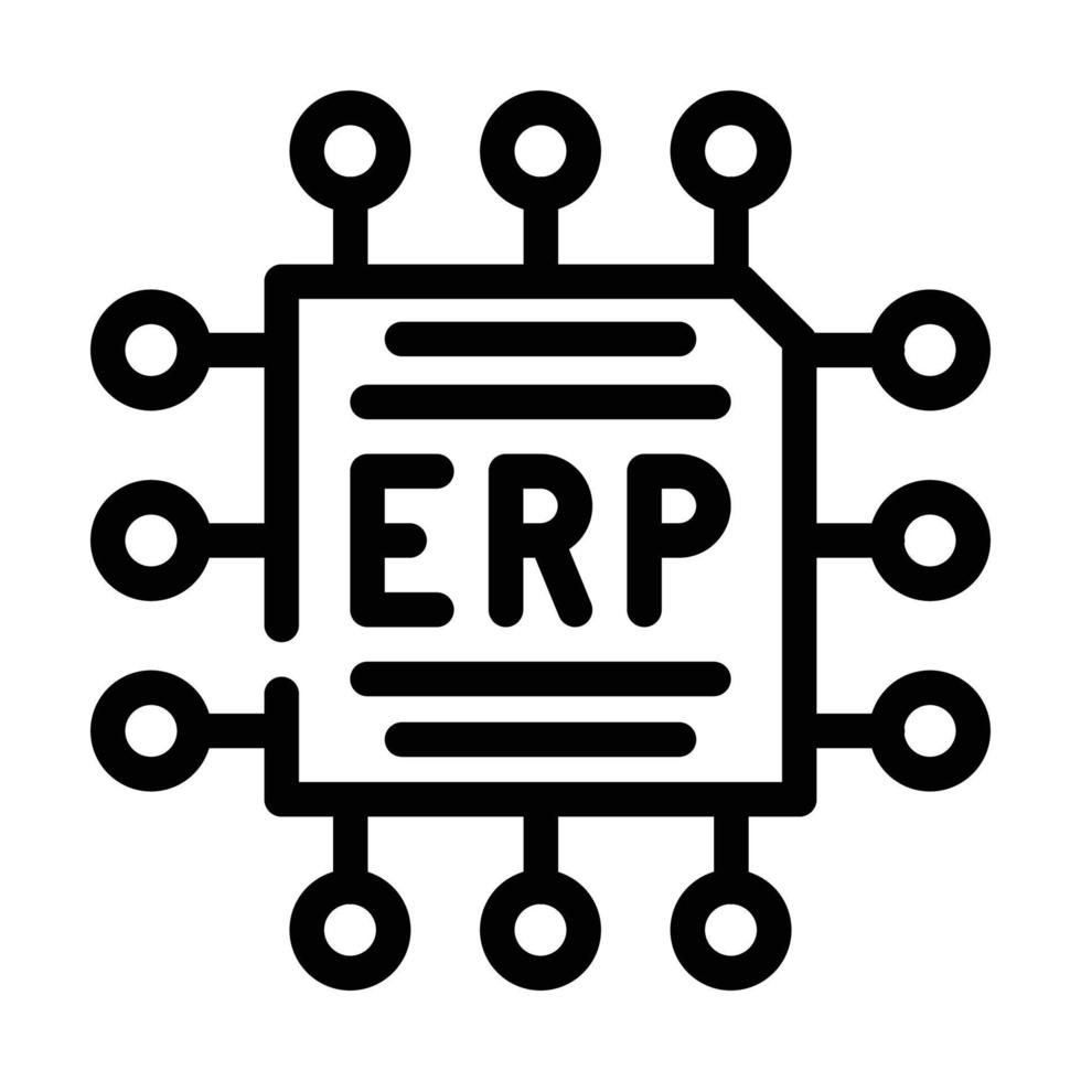 ilustración de vector de icono de línea de planificación de recursos empresariales cpu