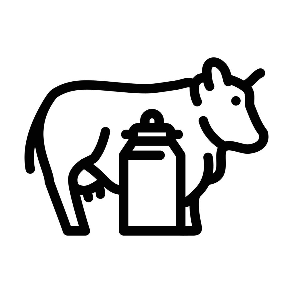 ilustración de vector de icono de línea de vaca y leche