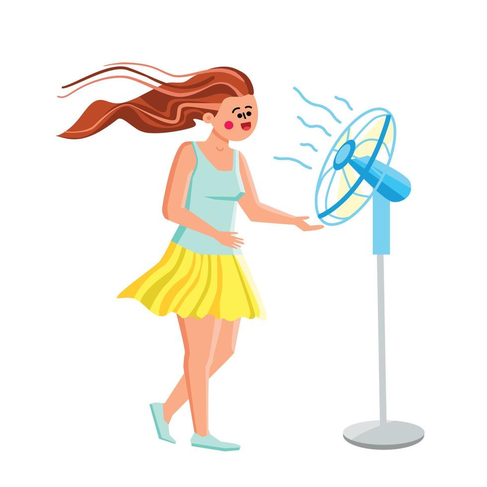 Fan Air Device Cool Enjoying Young Woman Vector