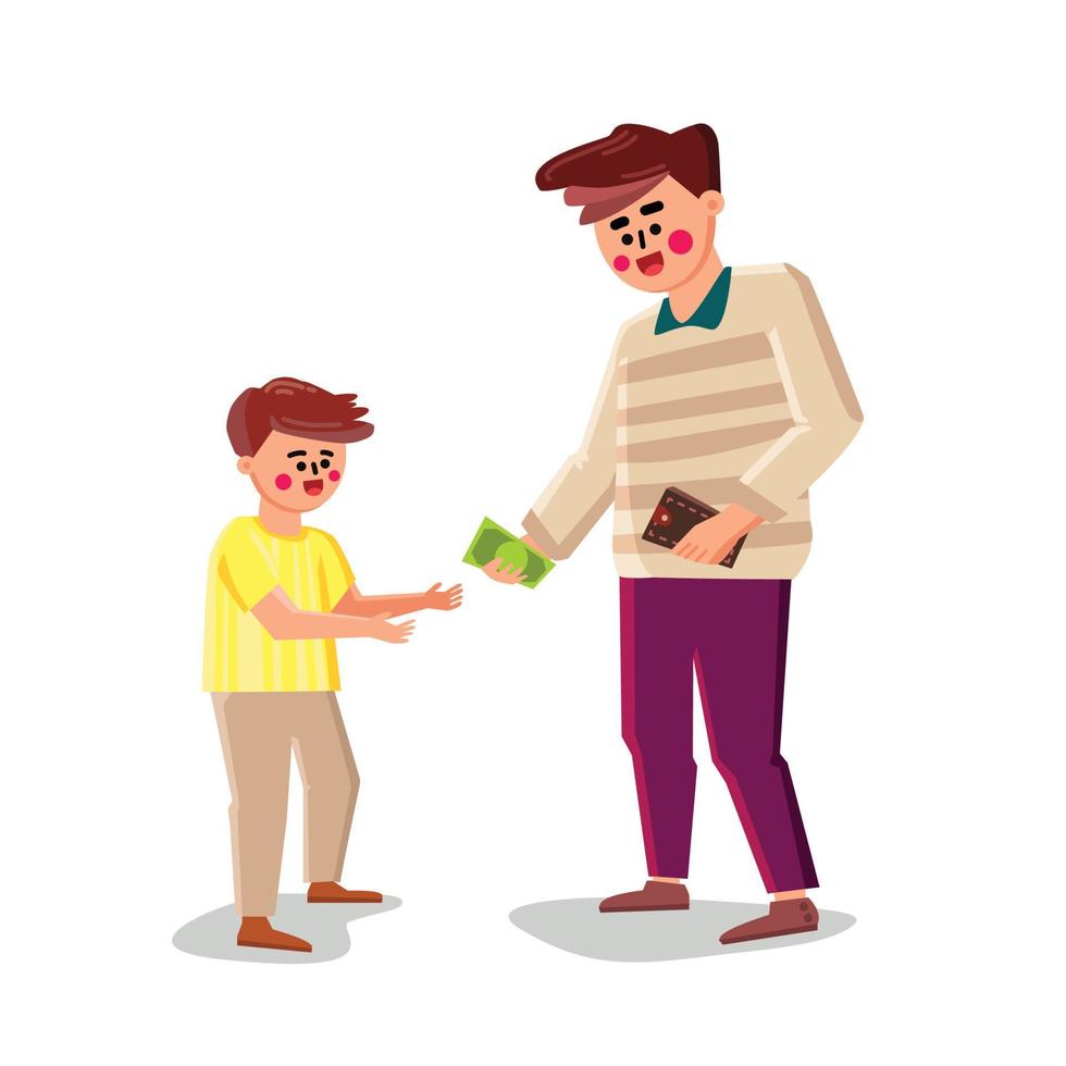Father Gives Money Little Son For Purchases Vector