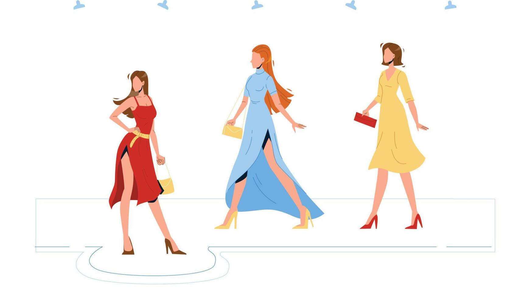 Model Girls Wear Fashion Apparel On Podium Vector