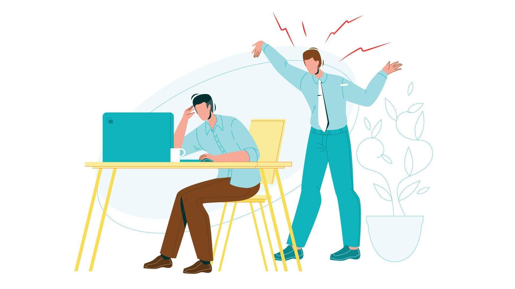 Employee Man Exhausted By Boss Screaming Vector