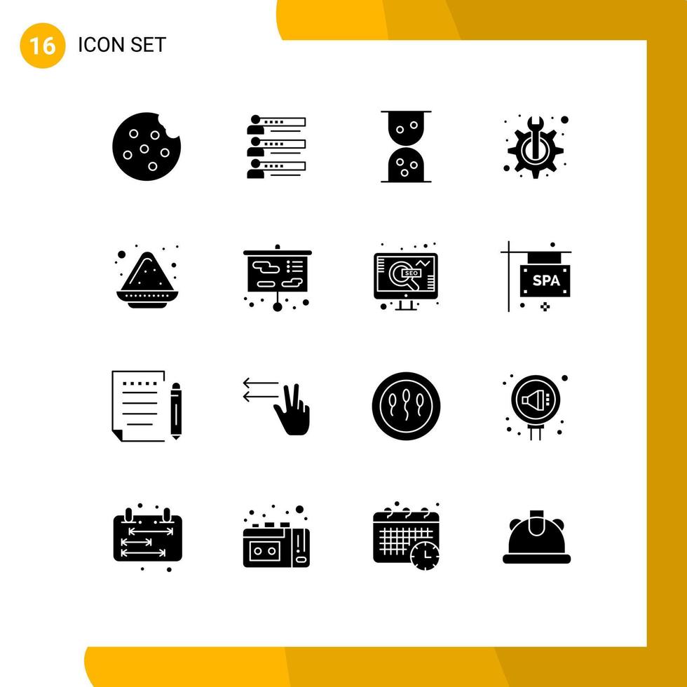 Pack of 16 creative Solid Glyphs of powder color team color plate technical Editable Vector Design Elements