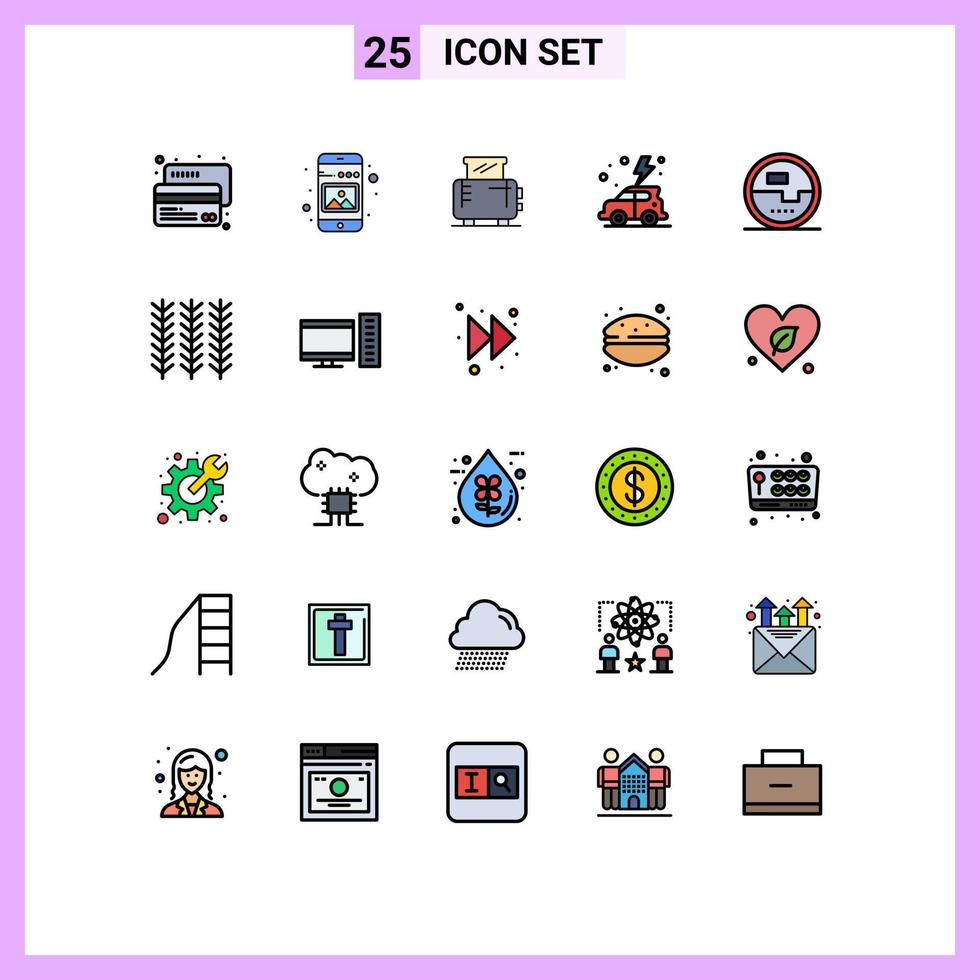 Modern Set of 25 Filled line Flat Colors and symbols such as construction and tools green picture day toaster Editable Vector Design Elements