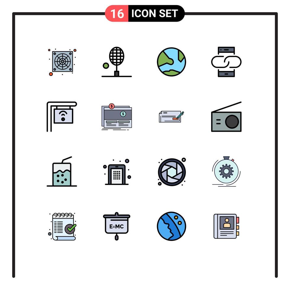 Set of 16 Vector Flat Color Filled Lines on Grid for mobile link app conversation social Editable Creative Vector Design Elements