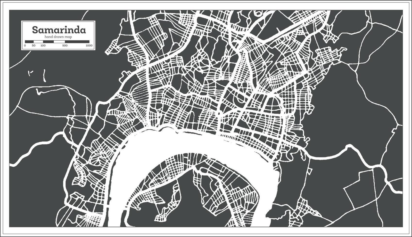 mapa de la ciudad de samarinda indonesia en estilo retro. esquema del mapa. vector