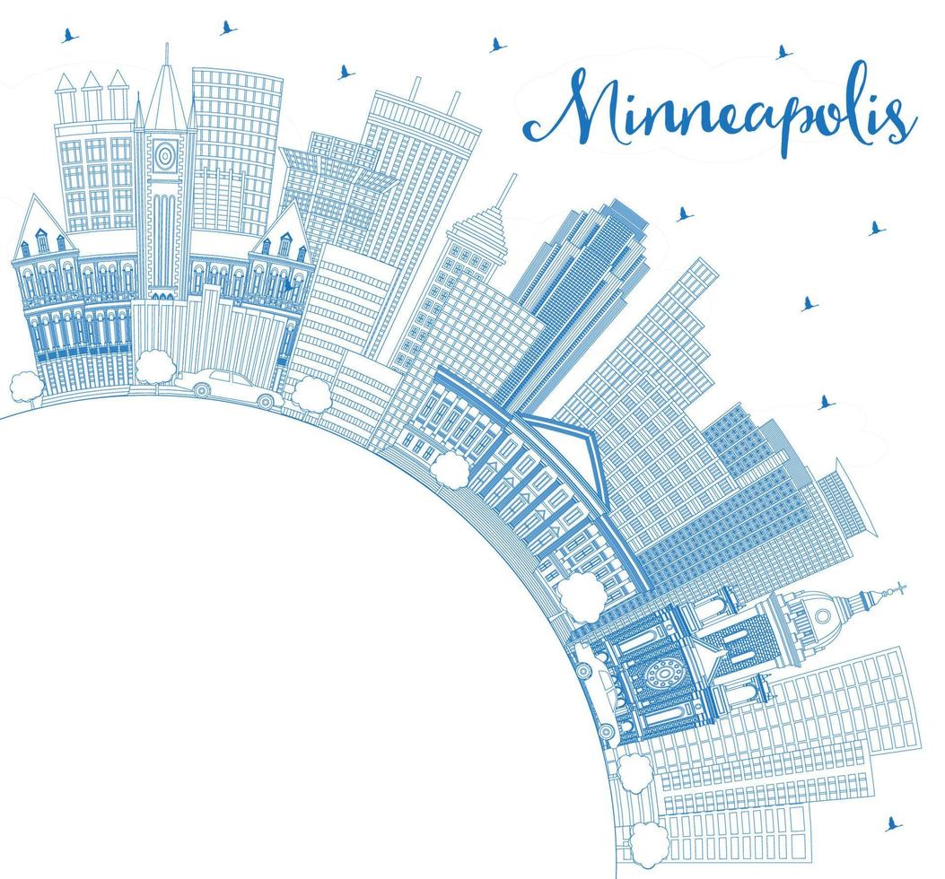 Outline Minneapolis Minnesota Skyline with Blue Buildings and Copy Space. vector