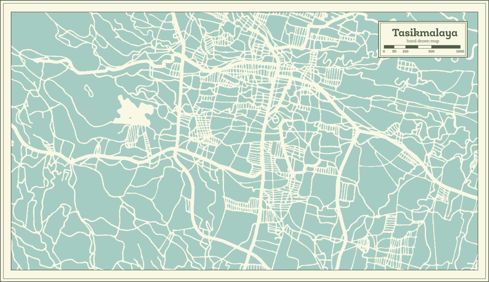 Tasikmalaya Indonesia City Map in Retro Style. Outline Map. vector