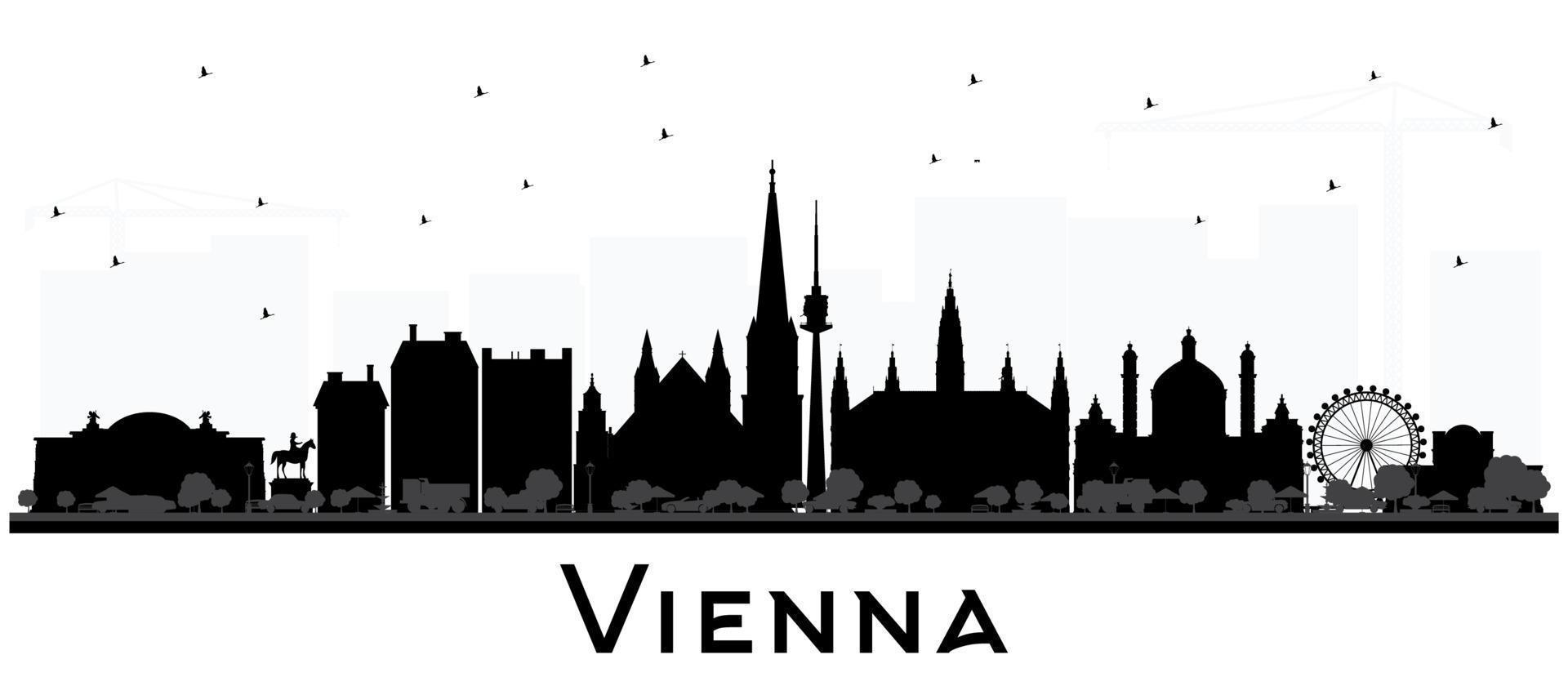 silueta del horizonte de la ciudad de viena austria con edificios negros aislados en blanco. vector