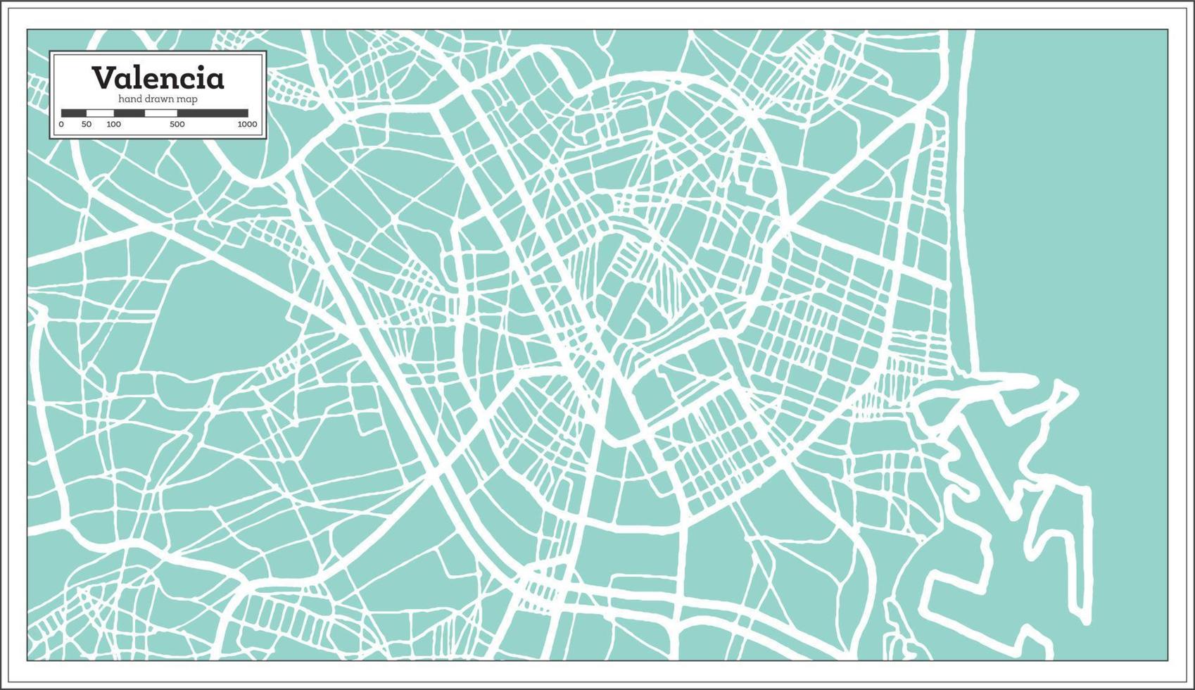 Valencia Spain City Map in Retro Style. Outline Map. vector