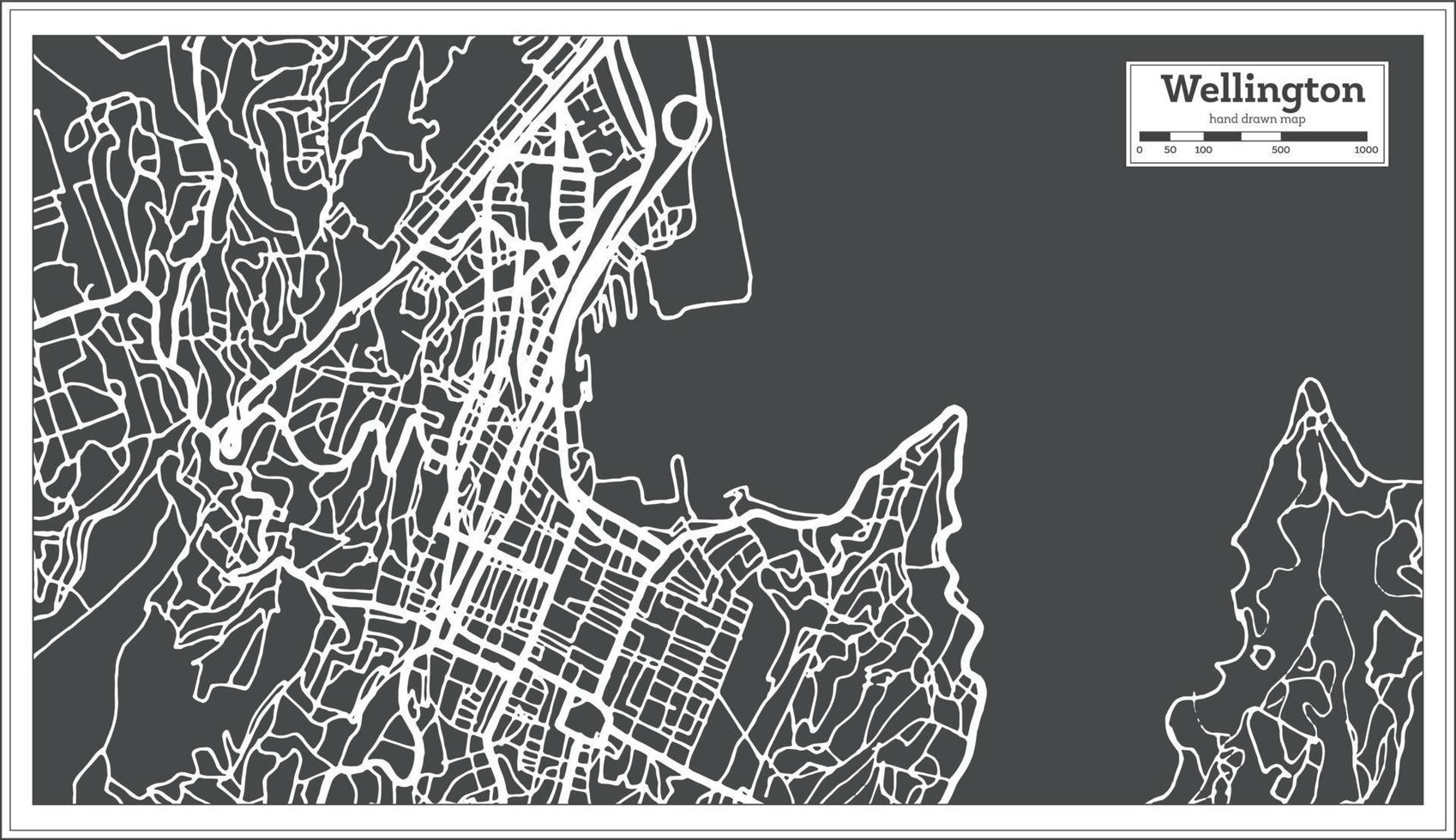 mapa de la ciudad de wellington nueva zelanda en estilo retro. esquema del mapa. vector