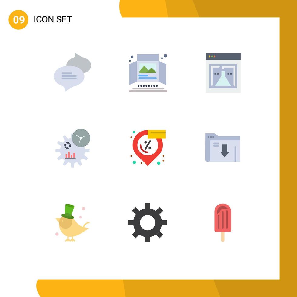 Set of 9 Modern UI Icons Symbols Signs for location process flask management business Editable Vector Design Elements