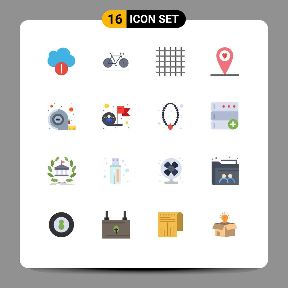 paquete de color plano de 16 símbolos universales de cinta de diseño de herramienta de empleado paquete editable de elementos de diseño de vector creativo
