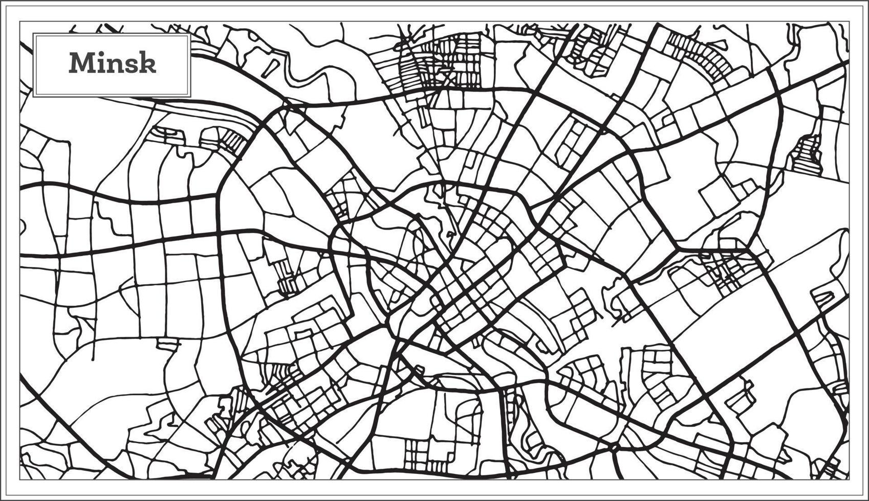 Mapa de la ciudad de Minsk Bielorrusia en color blanco y negro. vector